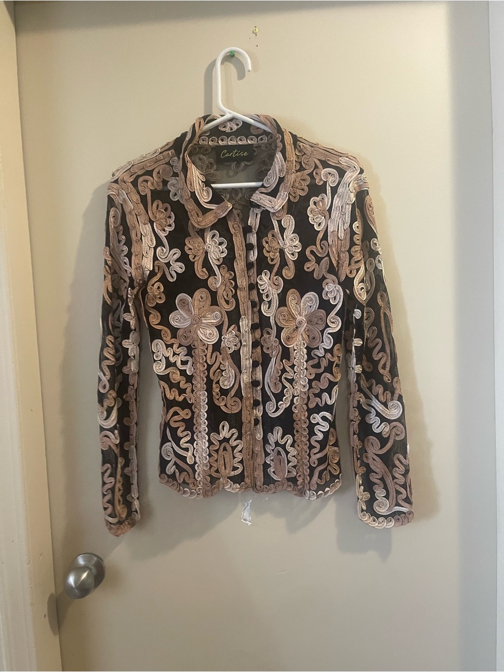 Cartise Black  with Beige Scroll & Floral Embroidery